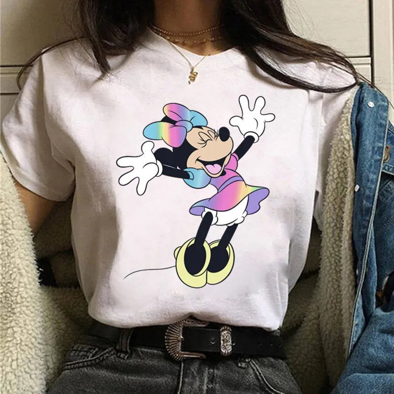 Fashion Mickey Minnie Mouse Disney T-shirt Women's Clothing Summer Short Sleeves Tops Casual Kawaii T Shirts Clothes