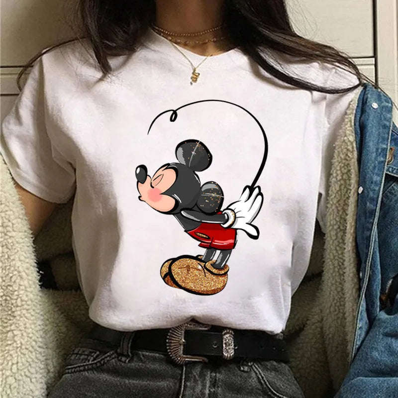 Fashion Mickey Minnie Mouse Disney T-shirt Women's Clothing Summer Short Sleeves Tops Casual Kawaii T Shirts Clothes