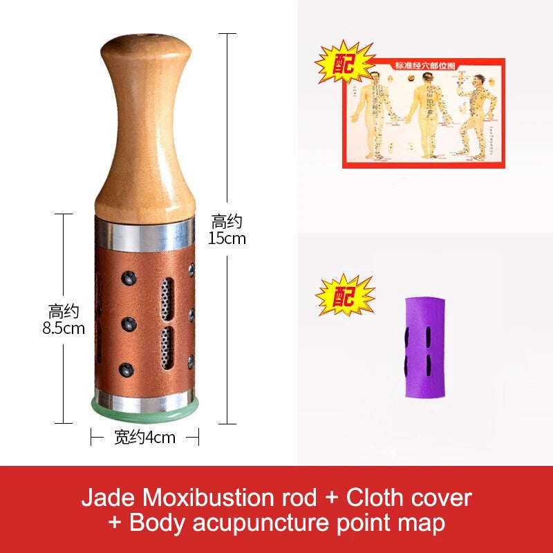 A person is using a moxa stick to perform a facial massage on their own eye area.