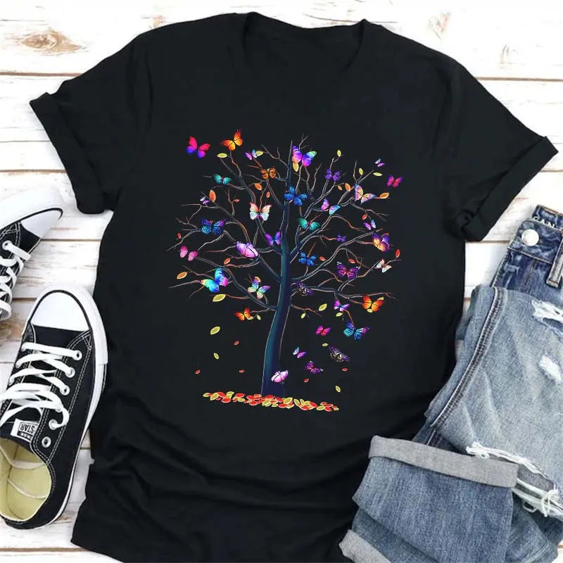Beautiful Flower Print Women T-Shirts Casual Breathable Soft Short Sleeve Tops Loose Comfortable Street Female Clothes Pink T Sh