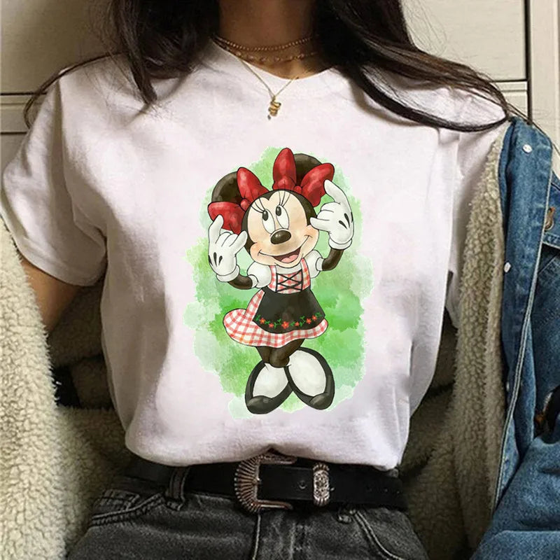 Fashion Mickey Minnie Mouse Disney T-shirt Women's Clothing Summer Short Sleeves Tops Casual Kawaii T Shirts Clothes