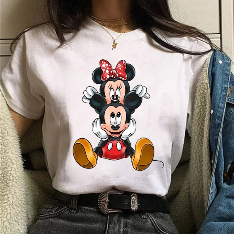 Fashion Mickey Minnie Mouse Disney T-shirt Women's Clothing Summer Short Sleeves Tops Casual Kawaii T Shirts Clothes