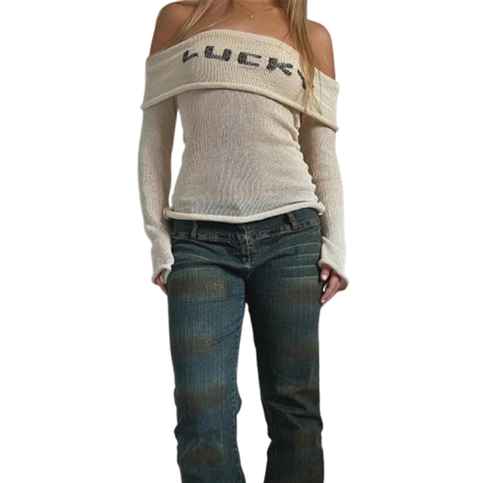 Elegant Women s Boat Neck Sweater with Off Shoulder Design Long Sleeves and Fit Knitted Top for Casual Wear