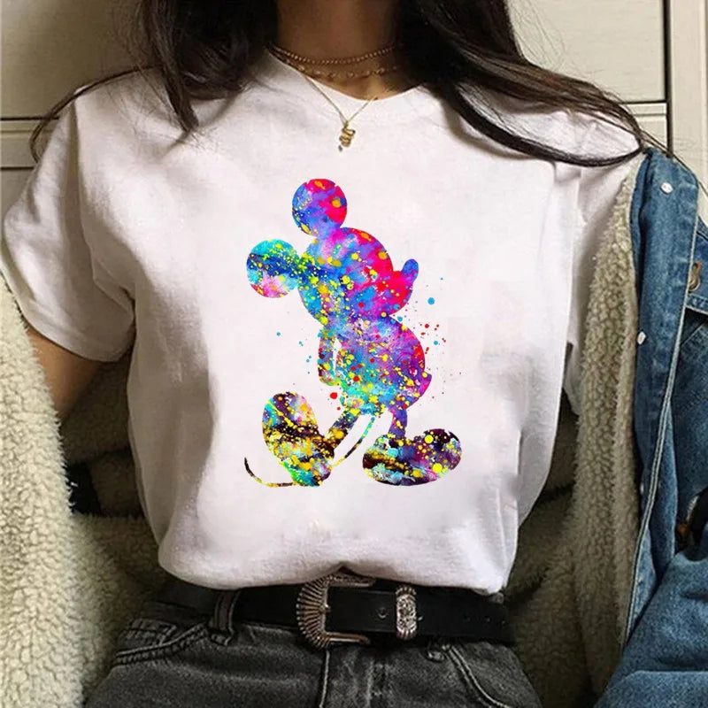 Fashion Mickey Minnie Mouse Disney T-shirt Women's Clothing Summer Short Sleeves Tops Casual Kawaii T Shirts Clothes