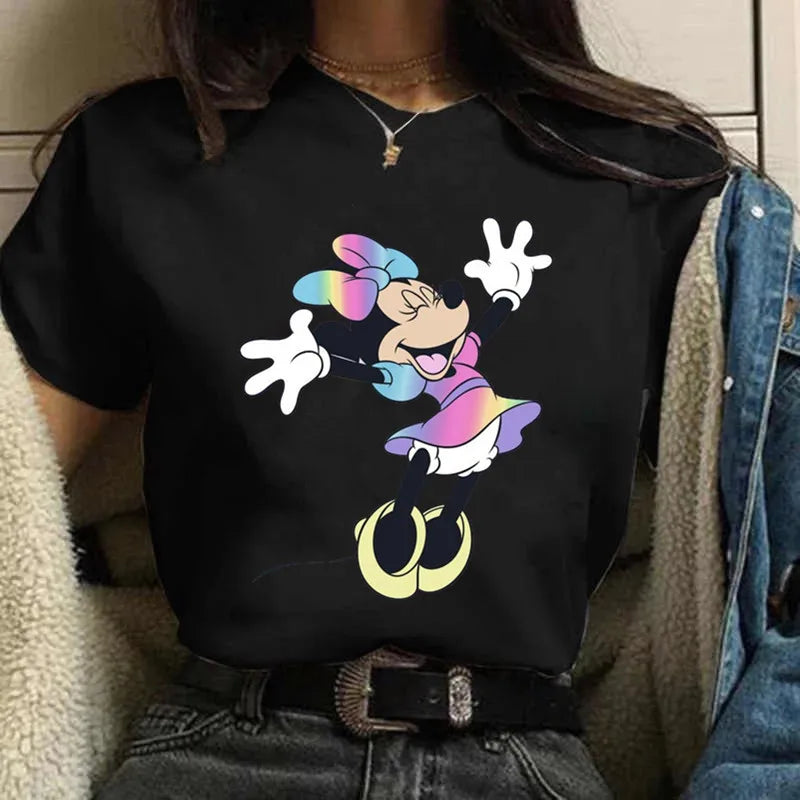 Fashion Mickey Minnie Mouse Disney T-shirt Women's Clothing Summer Short Sleeves Tops Casual Kawaii T Shirts Clothes
