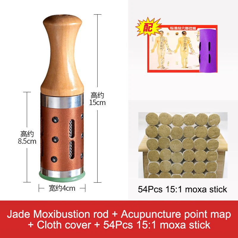 A person is using a moxa stick to perform a facial massage on their own eye area.