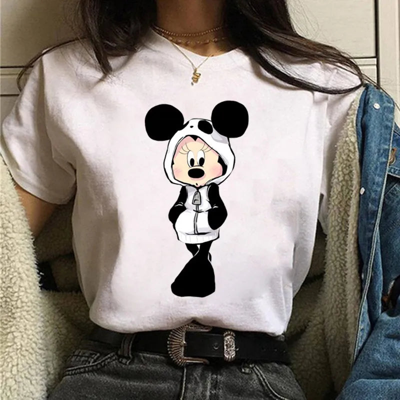 Fashion Mickey Minnie Mouse Disney T-shirt Women's Clothing Summer Short Sleeves Tops Casual Kawaii T Shirts Clothes