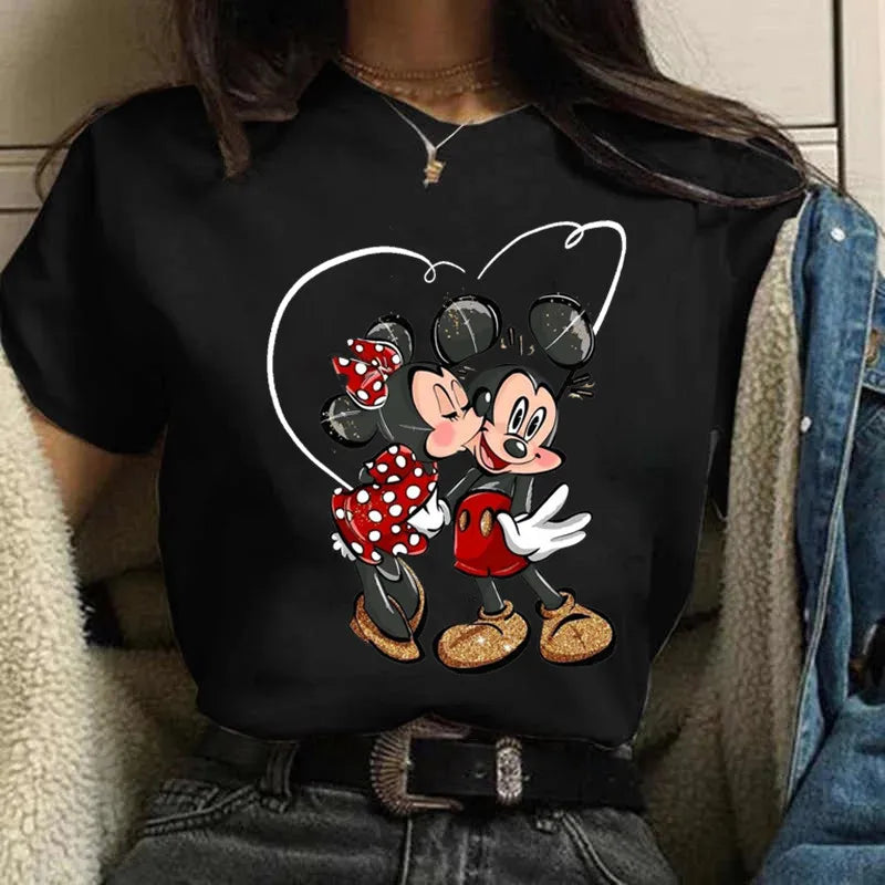 Fashion Mickey Minnie Mouse Disney T-shirt Women's Clothing Summer Short Sleeves Tops Casual Kawaii T Shirts Clothes