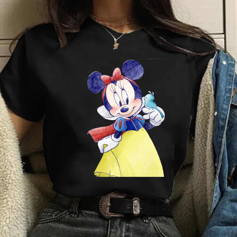 Fashion Mickey Minnie Mouse Disney T-shirt Women's Clothing Summer Short Sleeves Tops Casual Kawaii T Shirts Clothes