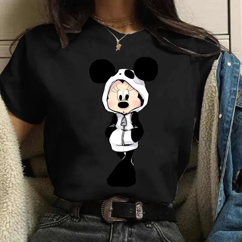 Fashion Mickey Minnie Mouse Disney T-shirt Women's Clothing Summer Short Sleeves Tops Casual Kawaii T Shirts Clothes