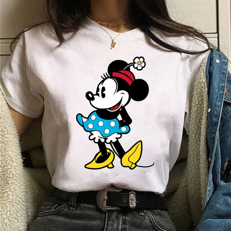 Fashion Mickey Minnie Mouse Disney T-shirt Women's Clothing Summer Short Sleeves Tops Casual Kawaii T Shirts Clothes
