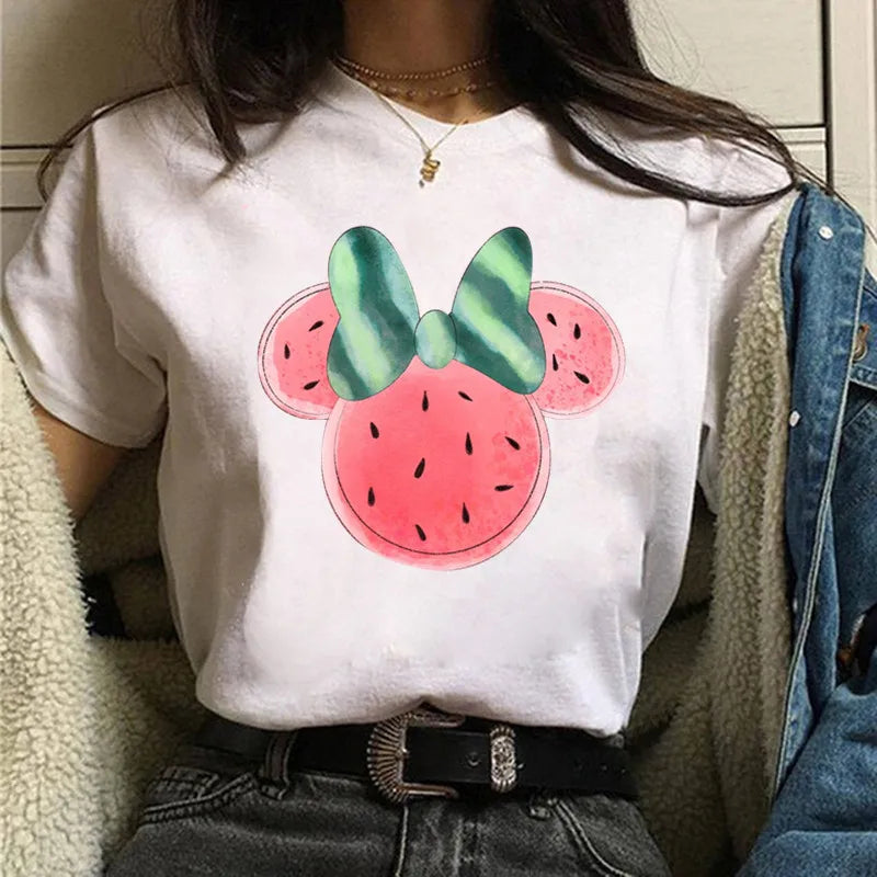Fashion Mickey Minnie Mouse Disney T-shirt Women's Clothing Summer Short Sleeves Tops Casual Kawaii T Shirts Clothes