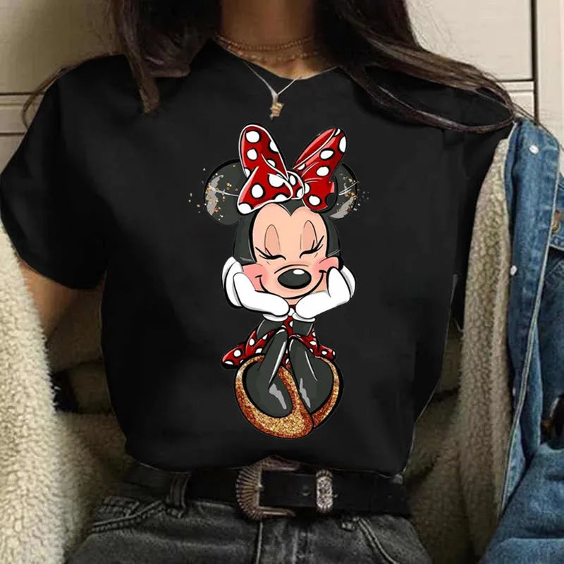 Fashion Mickey Minnie Mouse Disney T-shirt Women's Clothing Summer Short Sleeves Tops Casual Kawaii T Shirts Clothes
