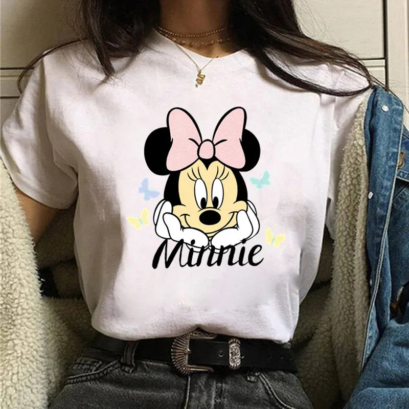 Fashion Mickey Minnie Mouse Disney T-shirt Women's Clothing Summer Short Sleeves Tops Casual Kawaii T Shirts Clothes