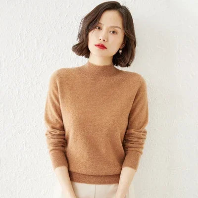 Women's Turtleneck Loose Fit Solid Color Base Layer Pullovers 2025 Long Sleeve Autumn Winter Knitted Sweater Thick Warm Jumpers