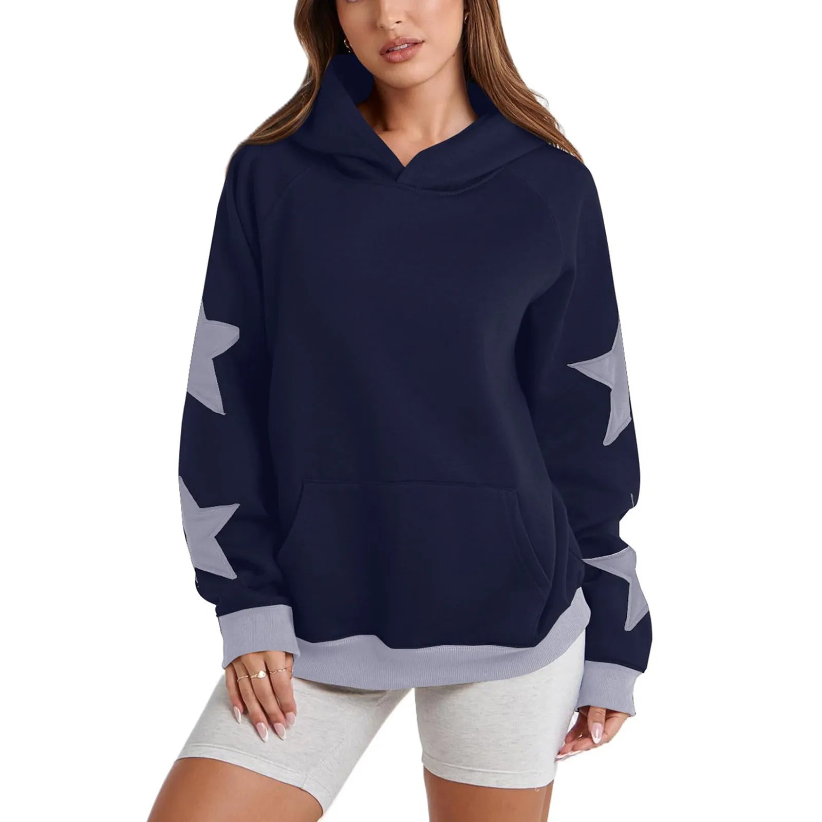 Y2k Vintage Star Print Hooded Hoodie For Women Casual Loose Long Sleeve Hooded Drawstring Sweatshirts Autumn Spring Coat Street