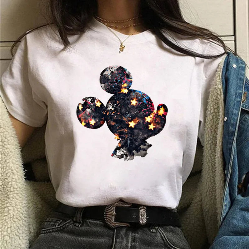 Fashion Mickey Minnie Mouse Disney T-shirt Women's Clothing Summer Short Sleeves Tops Casual Kawaii T Shirts Clothes