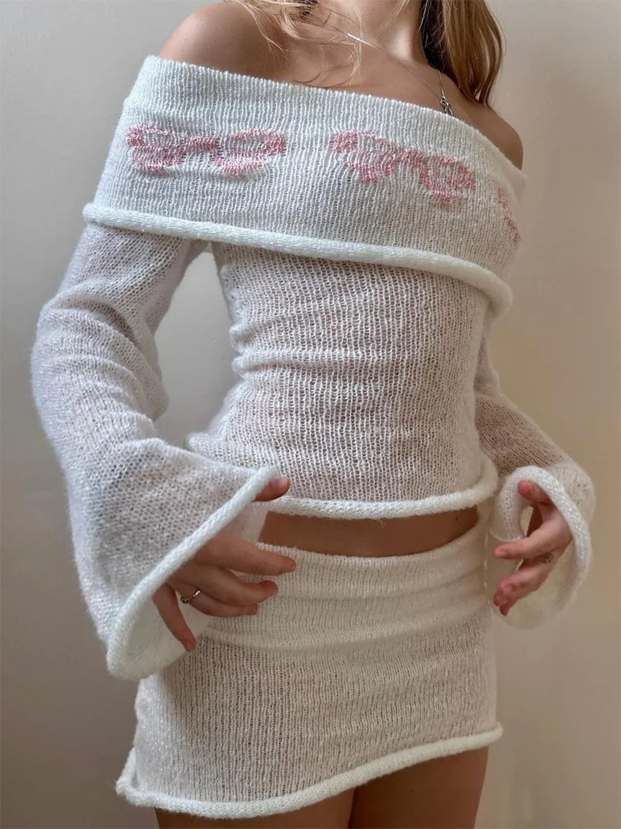 Elegant Women s Boat Neck Sweater with Off Shoulder Design Long Sleeves and Fit Knitted Top for Casual Wear