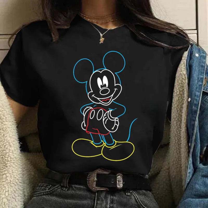 Fashion Mickey Minnie Mouse Disney T-shirt Women's Clothing Summer Short Sleeves Tops Casual Kawaii T Shirts Clothes