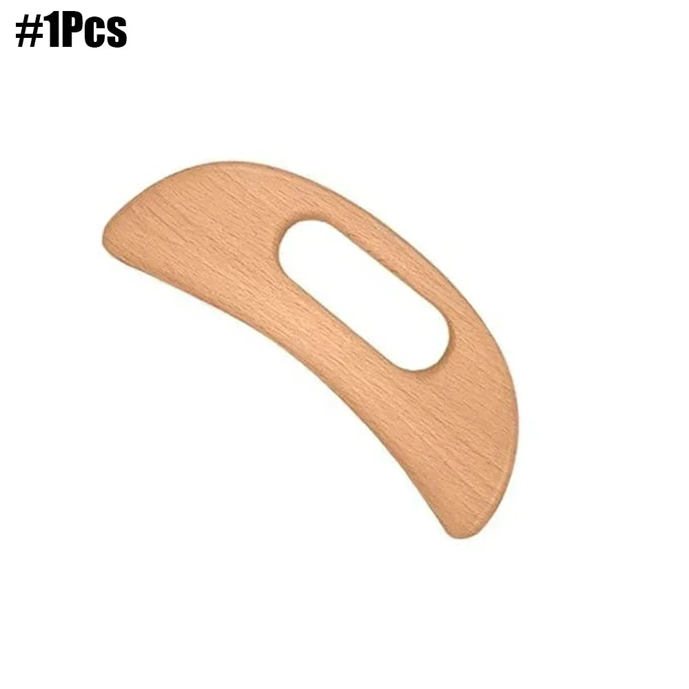 A set of wooden massage tools being used on a person's back, highlighting the smooth polished surface and easy handle bar of the wooden massagers.