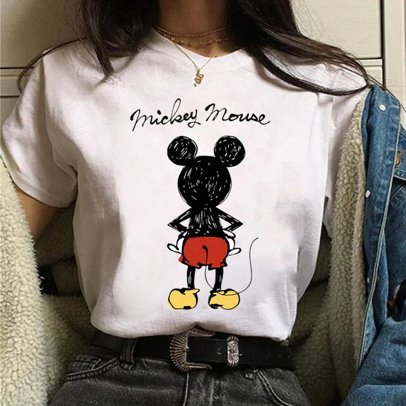 Fashion Mickey Minnie Mouse Disney T-shirt Women's Clothing Summer Short Sleeves Tops Casual Kawaii T Shirts Clothes
