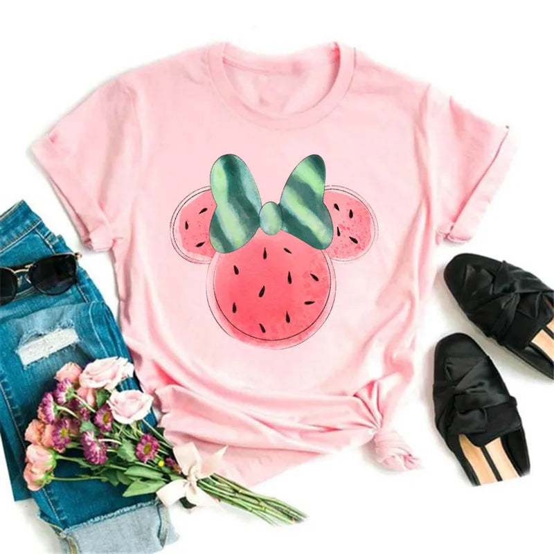 Fashion Mickey Minnie Mouse Disney T-shirt Women's Clothing Summer Short Sleeves Tops Casual Kawaii T Shirts Clothes