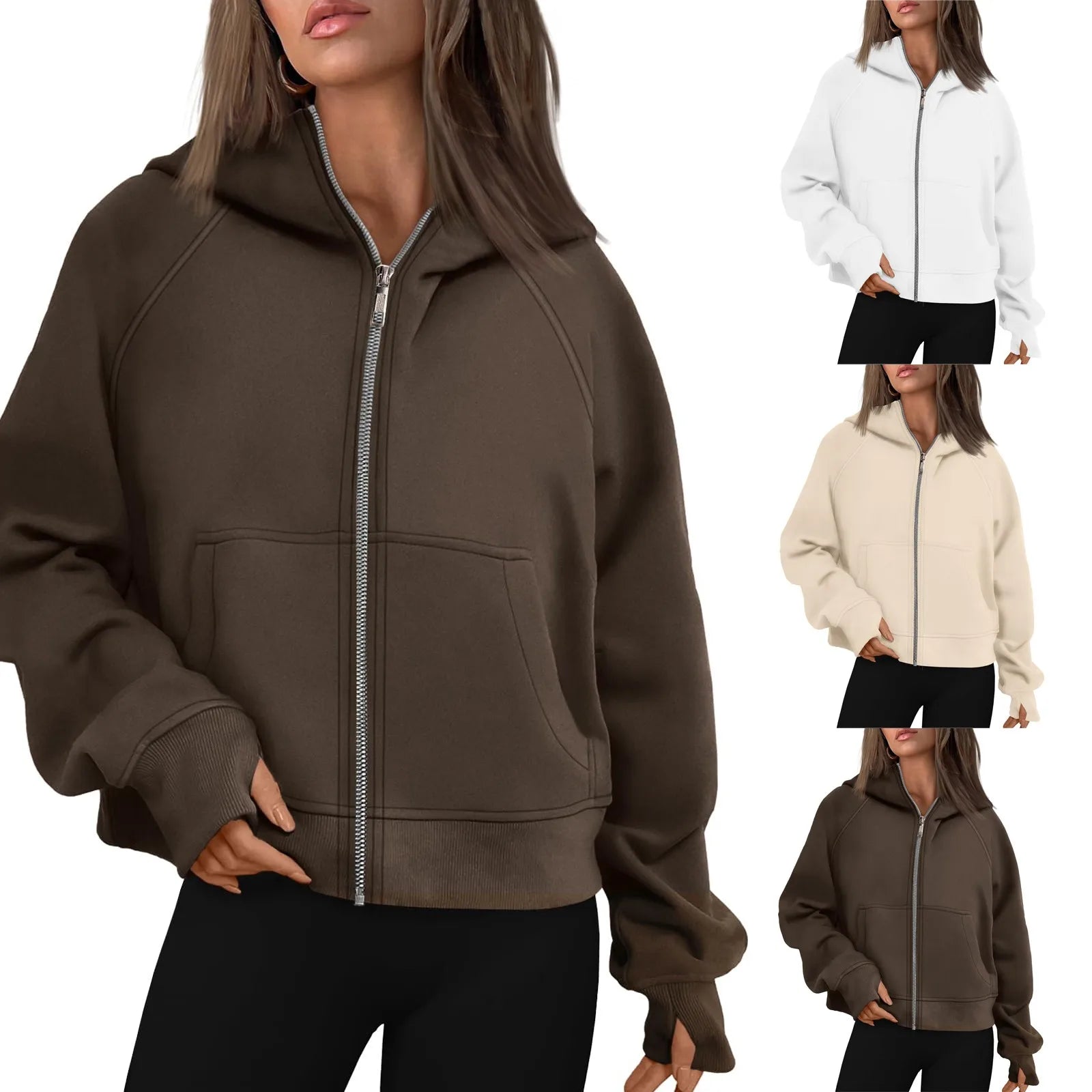 Top Women Jackets Zip Up Hoodies Spring Autumn Clothes Long Sleeve Solid Color Classic Fit Sweatshirts Jackets Streetwear Tops