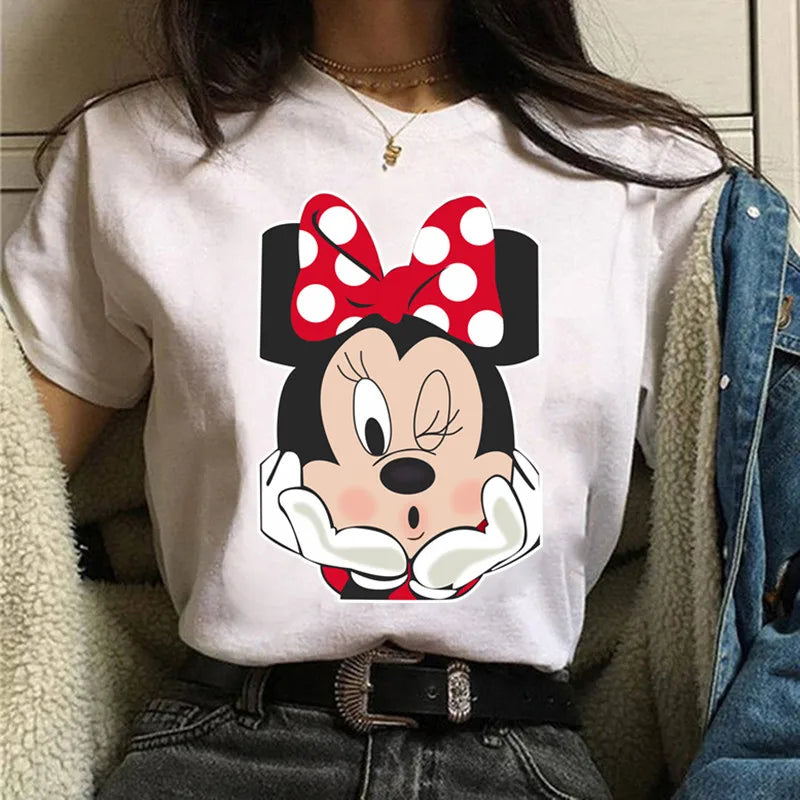Fashion Mickey Minnie Mouse Disney T-shirt Women's Clothing Summer Short Sleeves Tops Casual Kawaii T Shirts Clothes