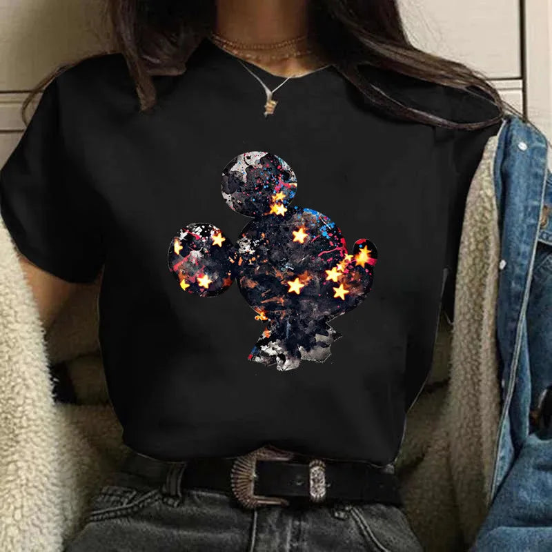 Fashion Mickey Minnie Mouse Disney T-shirt Women's Clothing Summer Short Sleeves Tops Casual Kawaii T Shirts Clothes