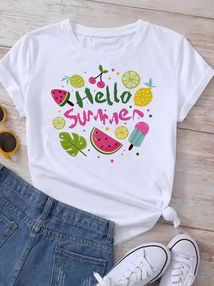 Maycaur New Women's White Tshirt Fashion Summer Letter Printing Short Sleeve T Shirt Harajuku Streetwear Tops Woman T-shirt Tees