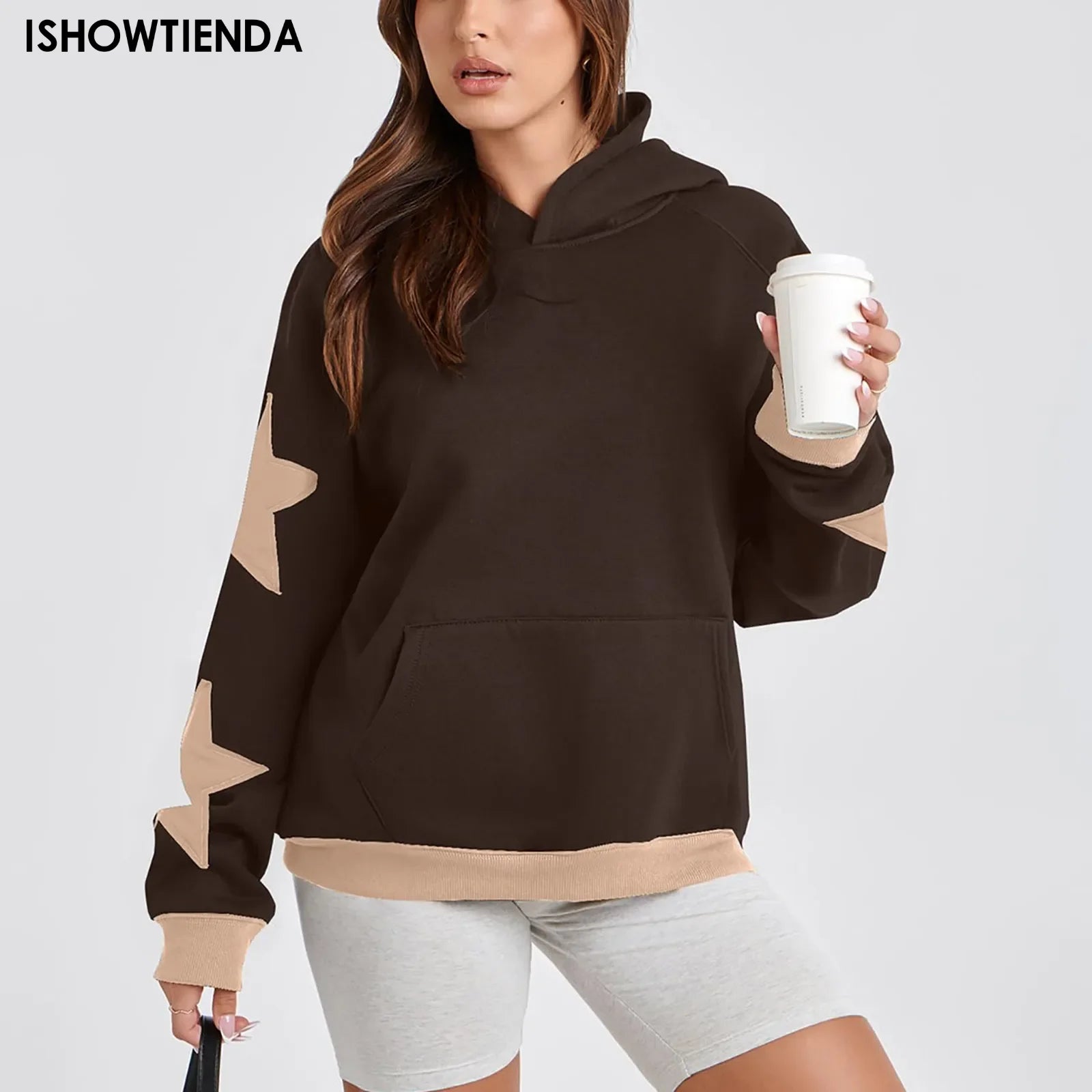 Y2k Vintage Star Print Hooded Hoodie For Women Casual Loose Long Sleeve Hooded Drawstring Sweatshirts Autumn Spring Coat Street