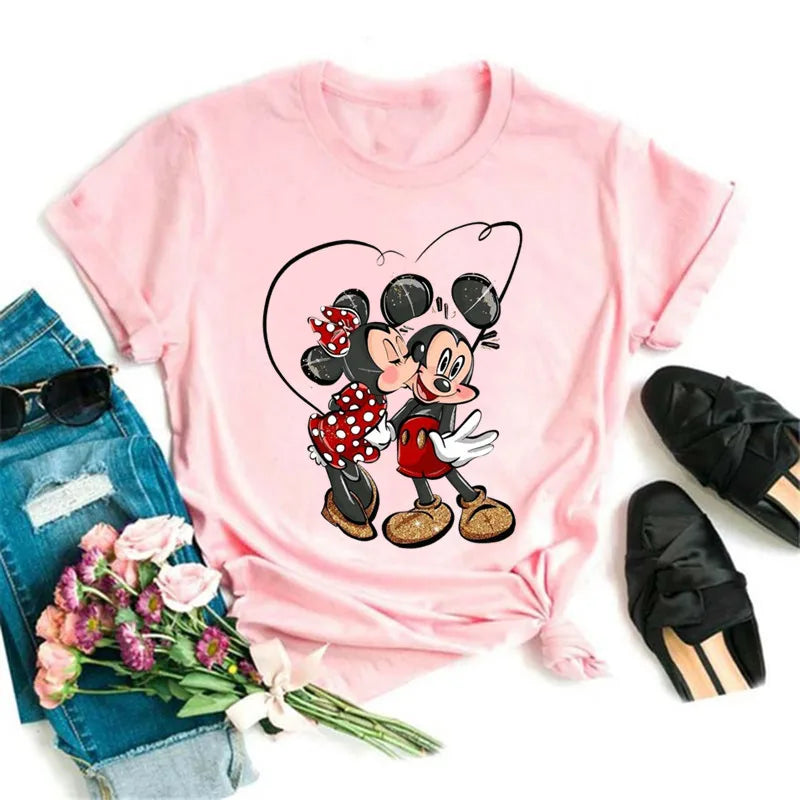 Fashion Mickey Minnie Mouse Disney T-shirt Women's Clothing Summer Short Sleeves Tops Casual Kawaii T Shirts Clothes