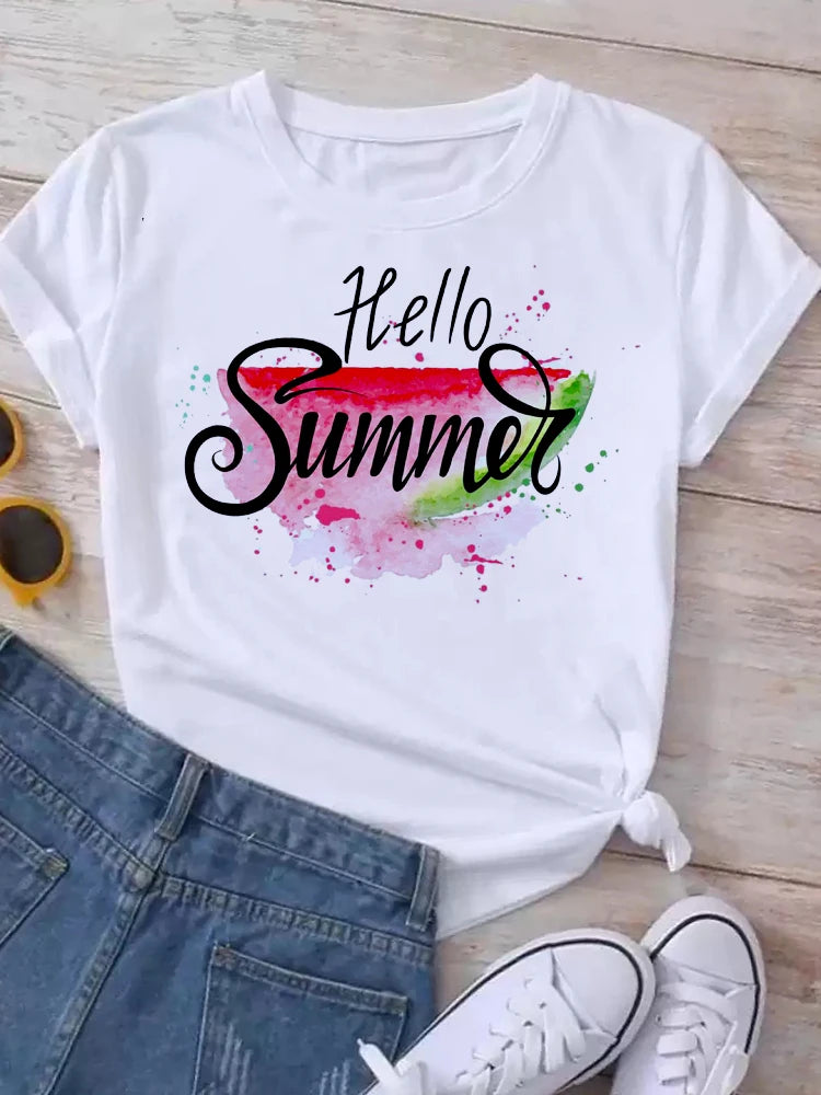 Maycaur New Women's White Tshirt Fashion Summer Letter Printing Short Sleeve T Shirt Harajuku Streetwear Tops Woman T-shirt Tees