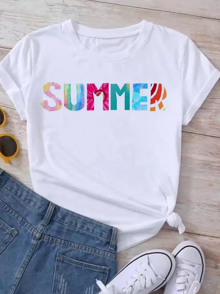 Maycaur New Women's White Tshirt Fashion Summer Letter Printing Short Sleeve T Shirt Harajuku Streetwear Tops Woman T-shirt Tees