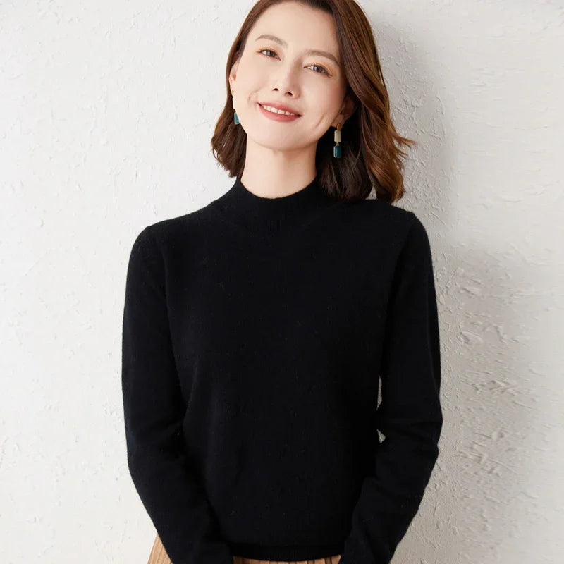 Women's Turtleneck Loose Fit Solid Color Base Layer Pullovers 2025 Long Sleeve Autumn Winter Knitted Sweater Thick Warm Jumpers