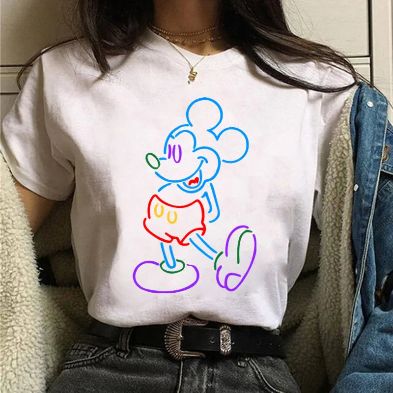 Fashion Mickey Minnie Mouse Disney T-shirt Women's Clothing Summer Short Sleeves Tops Casual Kawaii T Shirts Clothes