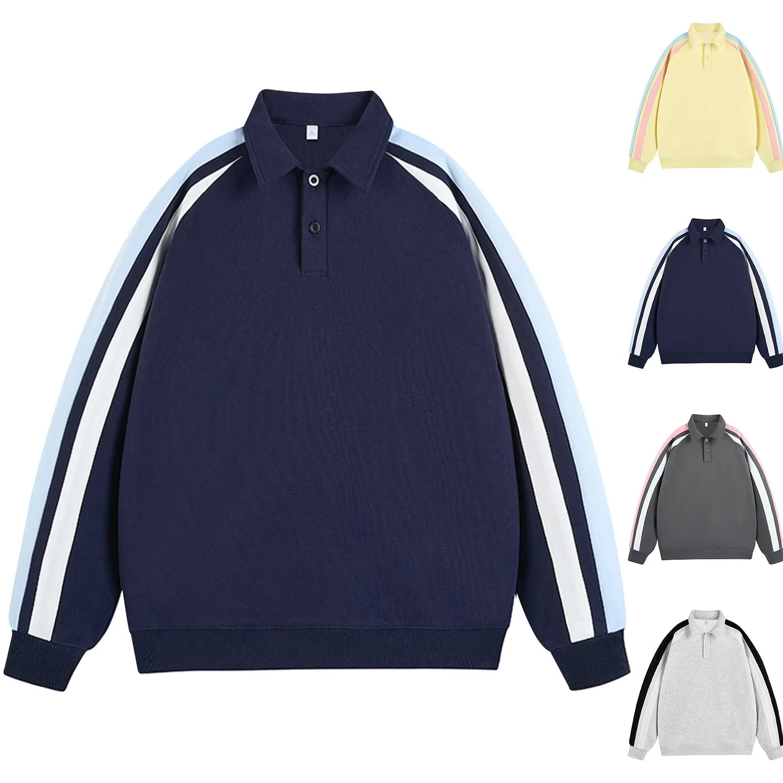 Sweatshirts Patchwork Women Preppy Style Basic Sweatshirt Long Sleeve Turn-Down Collar Harajuku Fashion Casual Pullover Tops