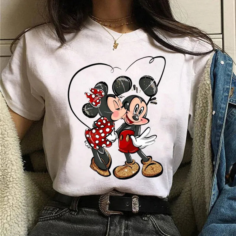 Fashion Mickey Minnie Mouse Disney T-shirt Women's Clothing Summer Short Sleeves Tops Casual Kawaii T Shirts Clothes