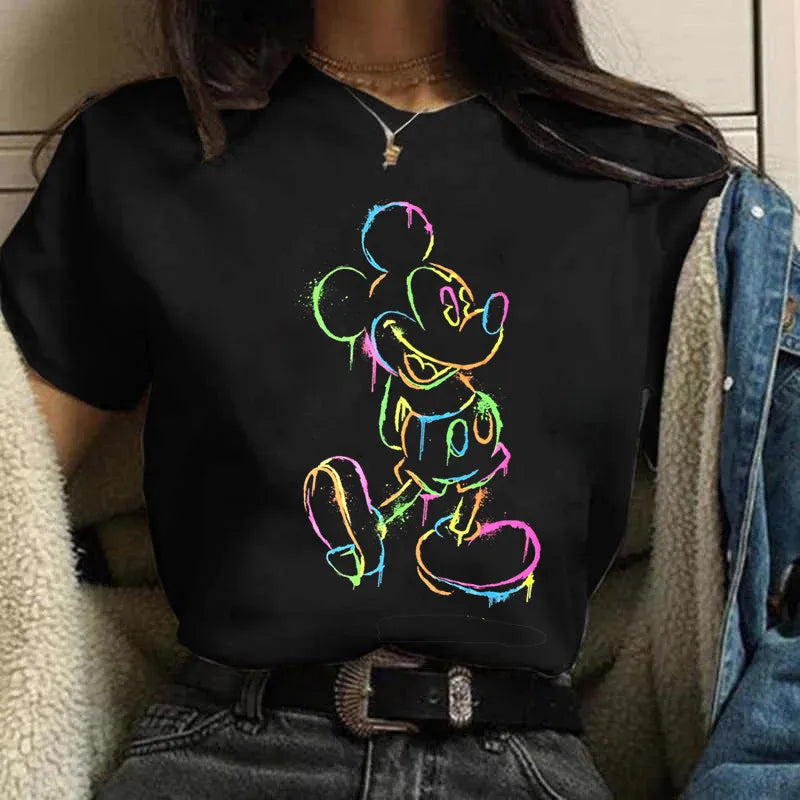 Fashion Mickey Minnie Mouse Disney T-shirt Women's Clothing Summer Short Sleeves Tops Casual Kawaii T Shirts Clothes