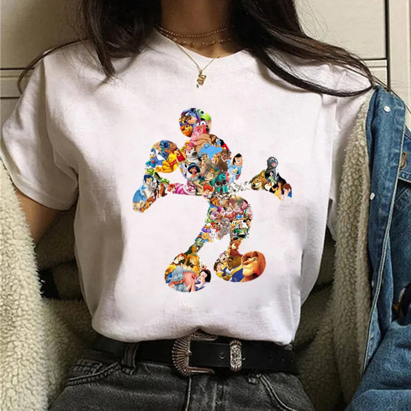 Fashion Mickey Minnie Mouse Disney T-shirt Women's Clothing Summer Short Sleeves Tops Casual Kawaii T Shirts Clothes