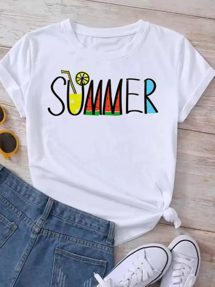 Maycaur New Women's White Tshirt Fashion Summer Letter Printing Short Sleeve T Shirt Harajuku Streetwear Tops Woman T-shirt Tees