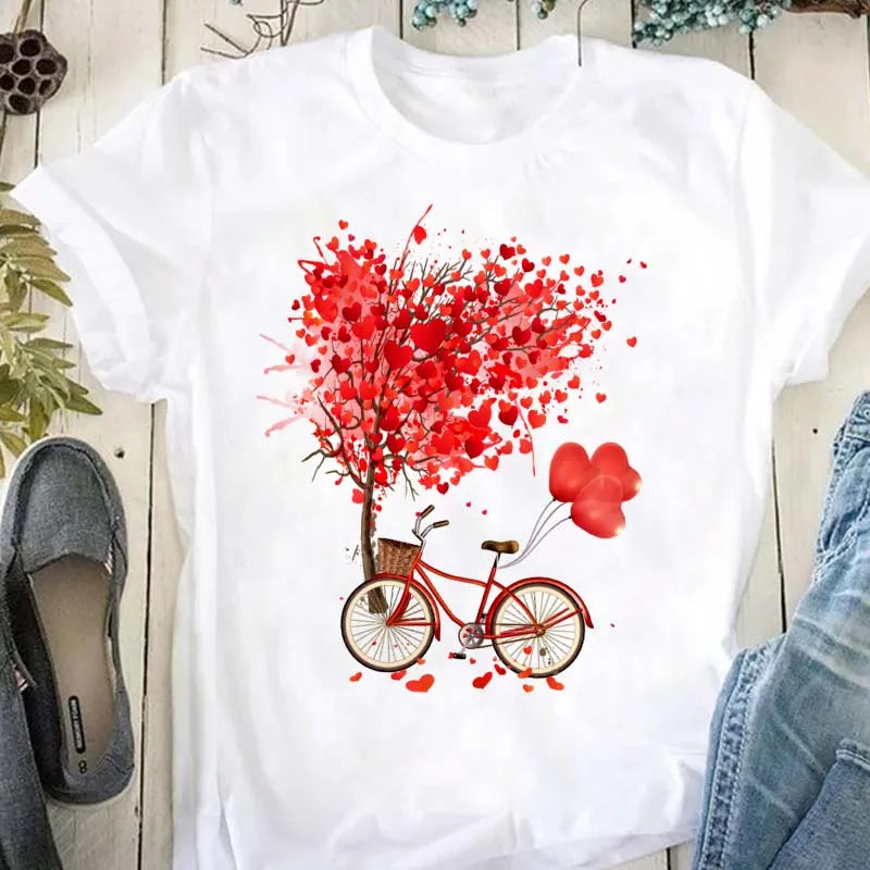 Beautiful Flower Print Women T-Shirts Casual Breathable Soft Short Sleeve Tops Loose Comfortable Street Female Clothes Pink T Sh