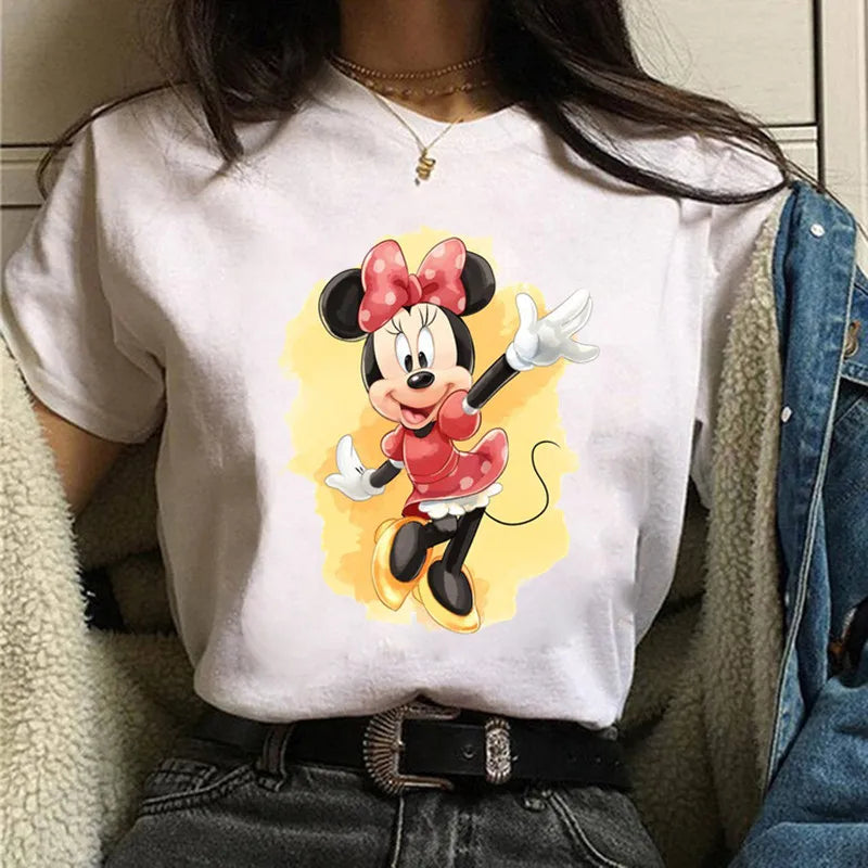 Fashion Mickey Minnie Mouse Disney T-shirt Women's Clothing Summer Short Sleeves Tops Casual Kawaii T Shirts Clothes