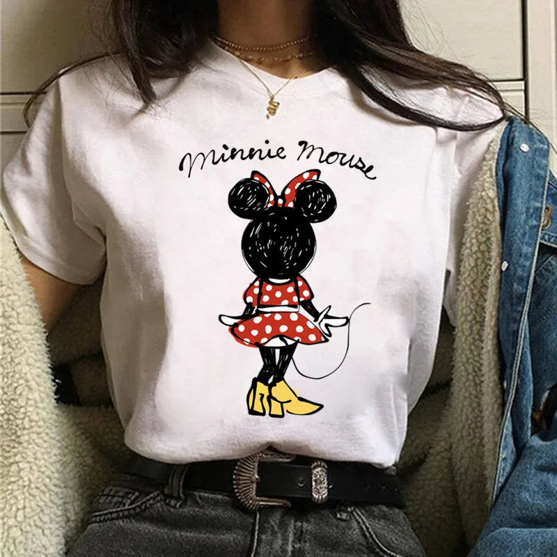 Fashion Mickey Minnie Mouse Disney T-shirt Women's Clothing Summer Short Sleeves Tops Casual Kawaii T Shirts Clothes