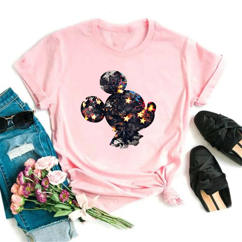 Fashion Mickey Minnie Mouse Disney T-shirt Women's Clothing Summer Short Sleeves Tops Casual Kawaii T Shirts Clothes