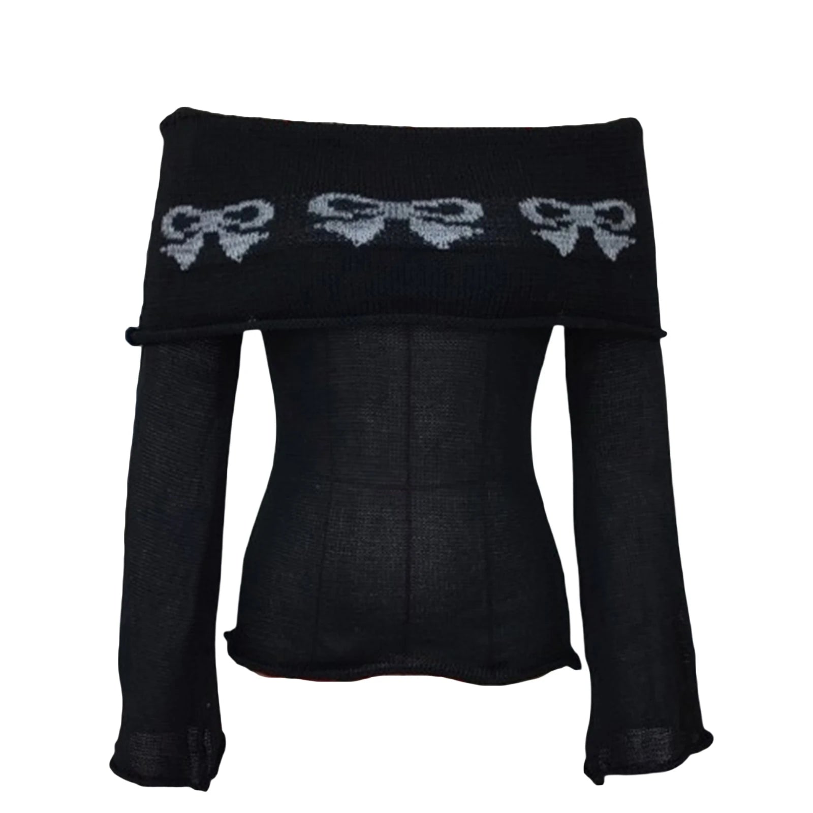 Elegant Women s Boat Neck Sweater with Off Shoulder Design Long Sleeves and Fit Knitted Top for Casual Wear