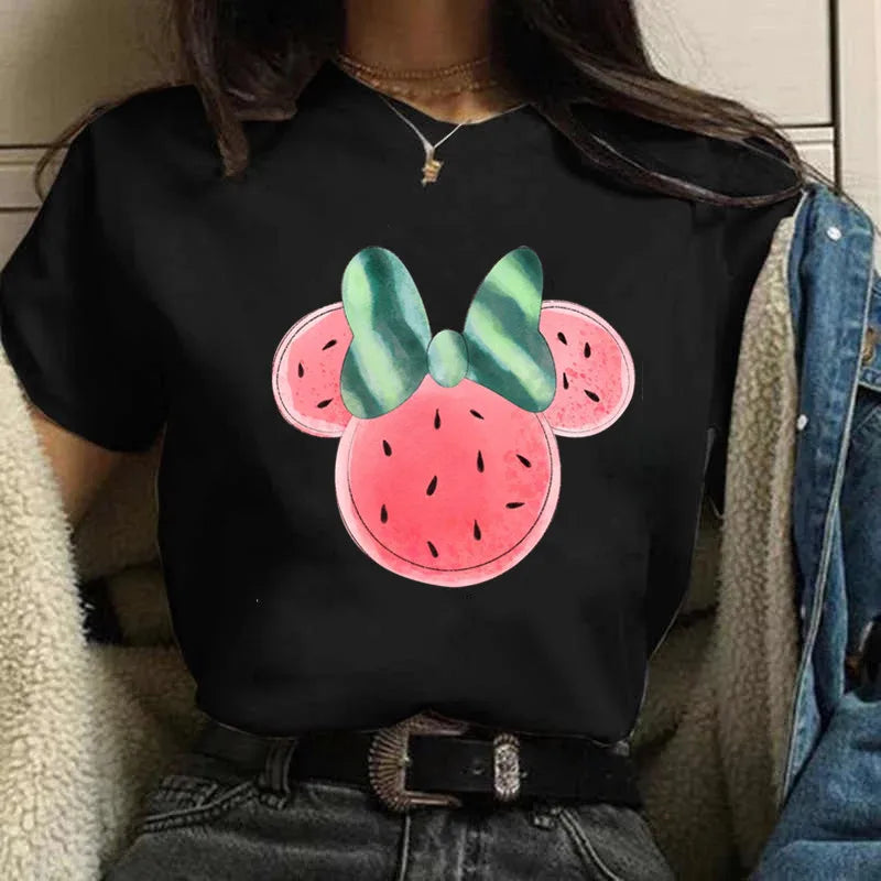 Fashion Mickey Minnie Mouse Disney T-shirt Women's Clothing Summer Short Sleeves Tops Casual Kawaii T Shirts Clothes