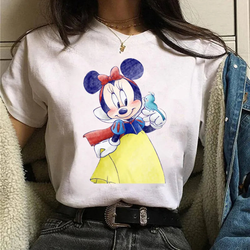 Fashion Mickey Minnie Mouse Disney T-shirt Women's Clothing Summer Short Sleeves Tops Casual Kawaii T Shirts Clothes