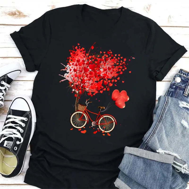 Beautiful Flower Print Women T-Shirts Casual Breathable Soft Short Sleeve Tops Loose Comfortable Street Female Clothes Pink T Sh