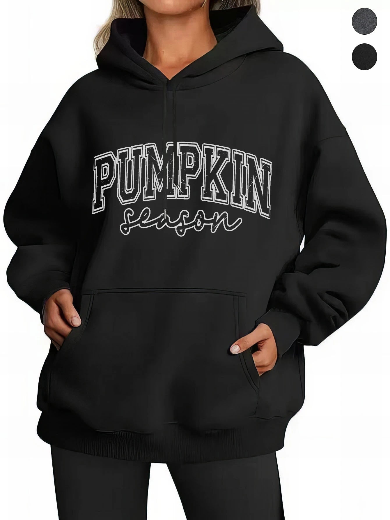 Pumpkin Season Svg Thanksgiving Women’s Loose Fit Black Gray Hoodies Soft Cotton for Halloween Fall/Winter Sports Relaxation